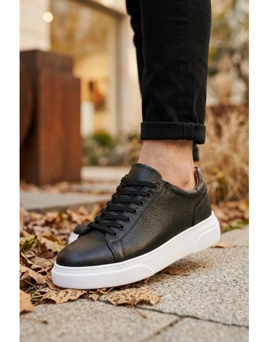 BLF-010 Erkek Sneaker Günlük Casual Spor Ayakkabı Siyah Beyaz Taban