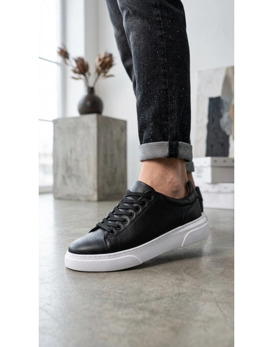 BLF-010 Erkek Sneaker Günlük Casual Spor Ayakkabı Siyah Beyaz Taban