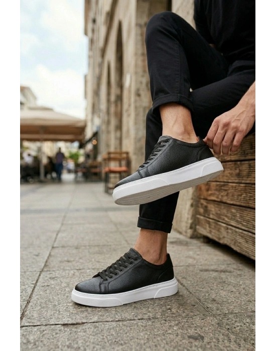 BLF-010 Erkek Sneaker Günlük Casual Spor Ayakkabı Siyah Beyaz Taban