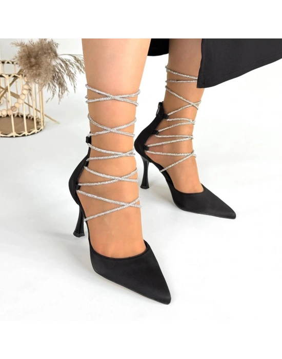 Blomy Siyah Saten Kadın Topuklu Ayakkabı