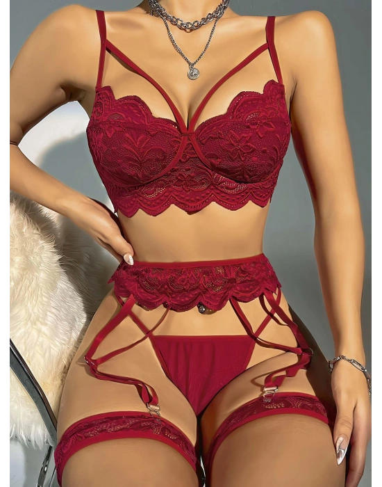 Bordo Jartiyer Fantezi 5'li Takım 2028