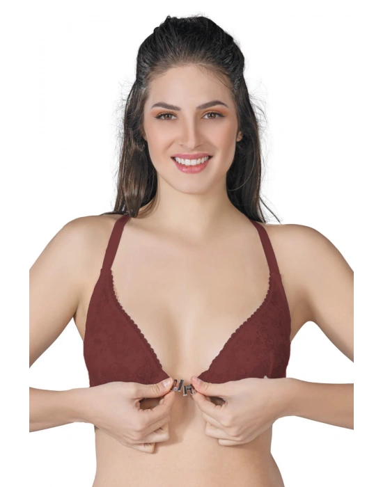 BORDO MI Emay 187 C Önden Açılır Balenli Sporcu Sütyen