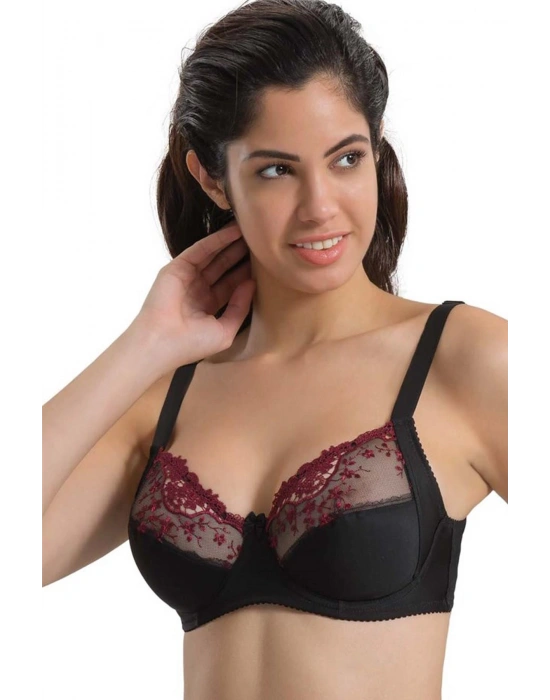 BORDO SİYAH MI Emay 136 C Balenli Toparlayıcı Dantelli Sütyen