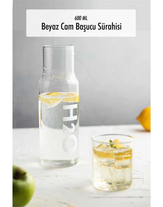 Borosilikat Cam Beyaz Başucu Sürahisi & Cam Sürahi * 600 ml