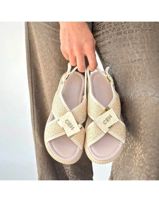 Cate Bej Hasır Cilt Sandalet