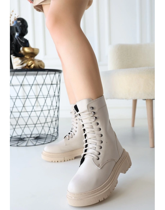 Caxa Bej Cilt Bağcıklı Kadın Bot