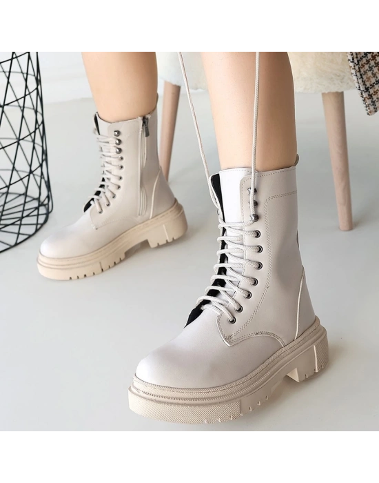 Caxa Bej Cilt Bağcıklı Kadın Bot