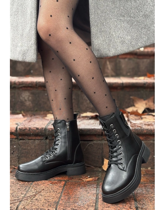 Ceprin Siyah Cilt Bağcıklı Kadın Bot