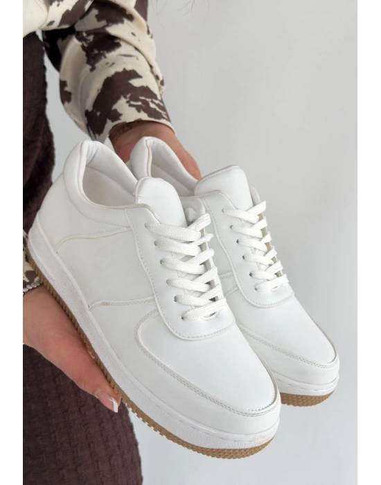 Ceyyan Beyaz Cilt Bağcıklı Kadın Spor Ayakkabı