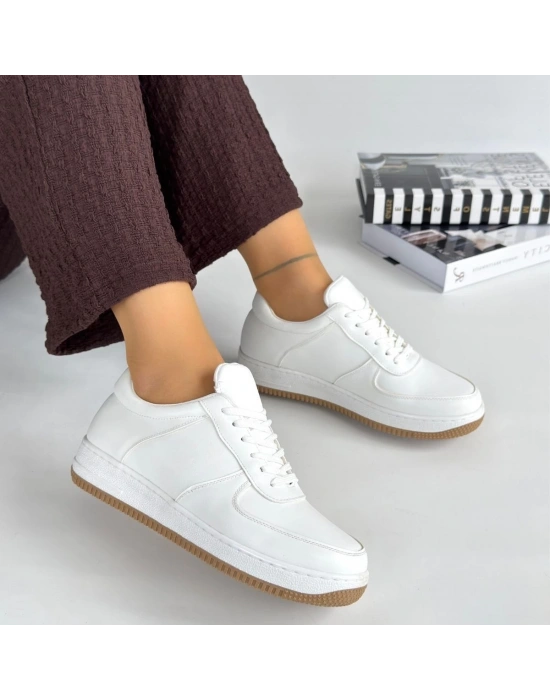 Ceyyan Beyaz Cilt Bağcıklı Kadın Spor Ayakkabı