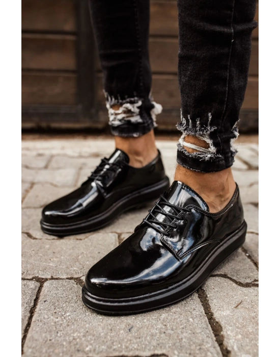 Ch003 Rst Pelle Verniciata Classica Erkek Ayakkabı Siyah Erkek Klasik Ayakkabı