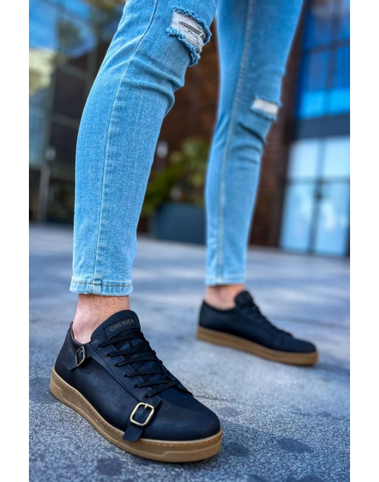 Ch191 Ckt Side Buckle Erkek Ayakkabı Siyah Erkek Günlük Ayakkabı
