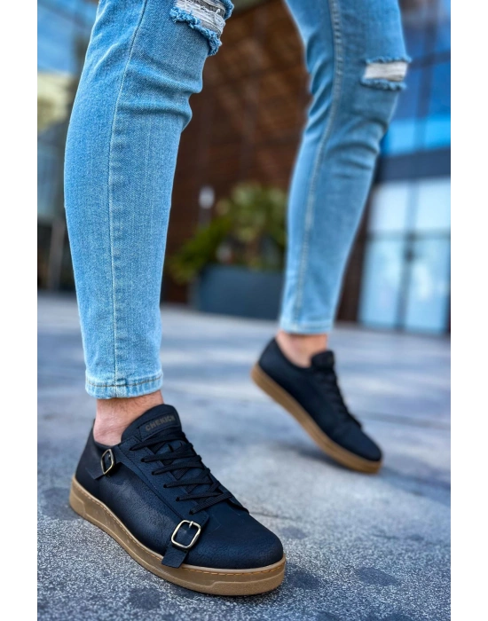 Ch191 Ckt Side Buckle Erkek Ayakkabı Siyah Erkek Günlük Ayakkabı