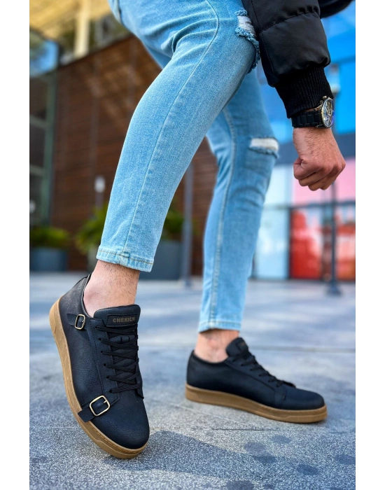 CH191 - CKT Side Buckle Erkek Ayakkabı SIYAH
