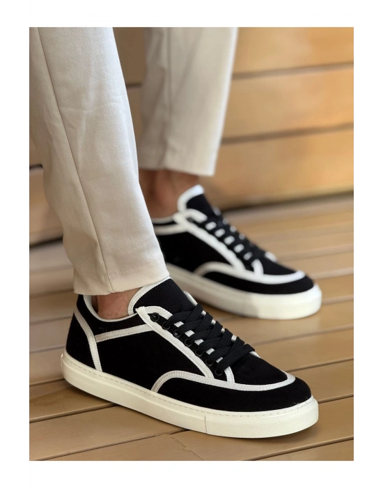 CH2505 - Keten Erkek Ayakkabı SİYAH - BEYAZ