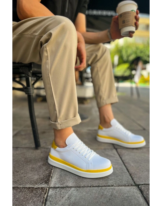 CH979 - Santoni GBT Spor Erkek Ayakkabı BEYAZ/SARI