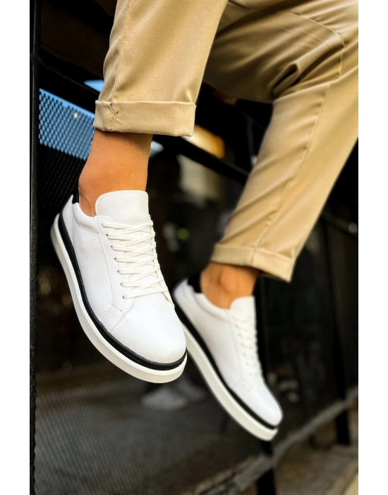 CH979 - Santoni GBT Spor Erkek Ayakkabı BEYAZ/SIYAH