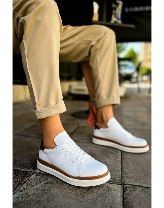 CH979 - Santoni GBT Spor Erkek Ayakkabı BEYAZ/TABA