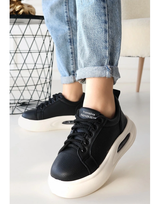 Chris Siyah Cilt Bağcıklı Spor Ayakkabı