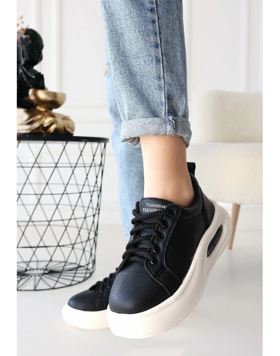 Chris Siyah Cilt Bağcıklı Spor Ayakkabı