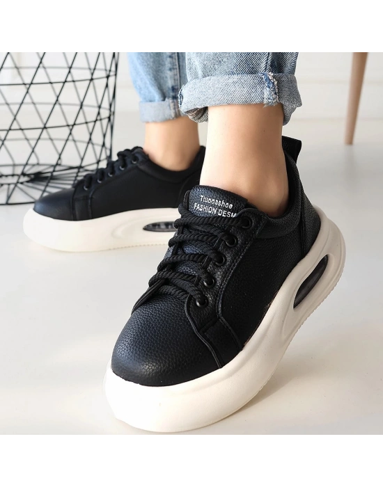 Chris Siyah Cilt Bağcıklı Spor Ayakkabı