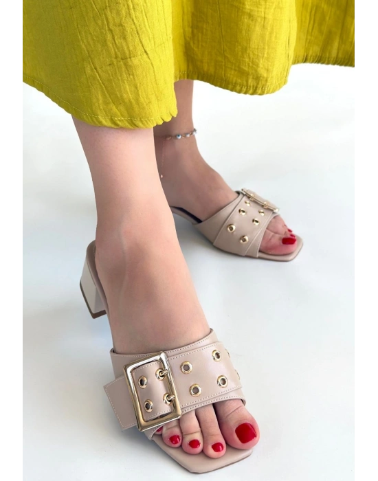 Ciey Bej Cilt Topuklu Terlik