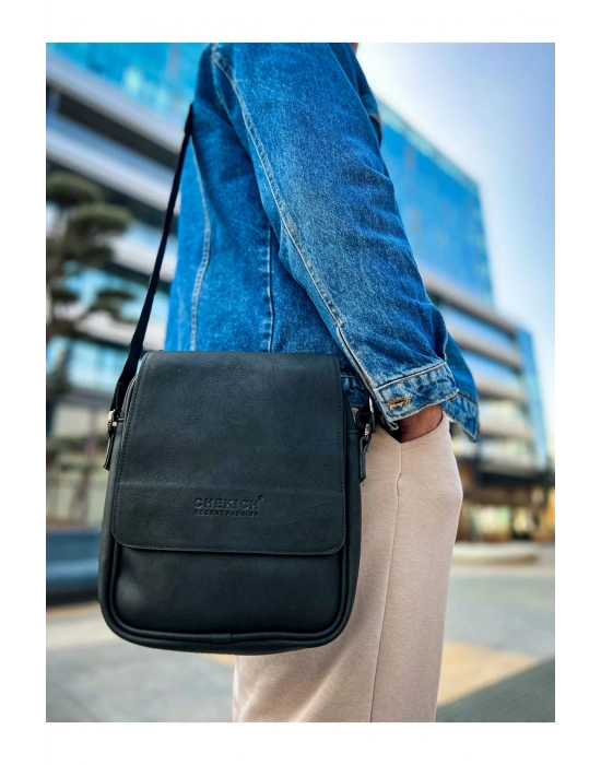 CNT009 Cilt Deri Erkek Yan Omuz Çantası SIYAH