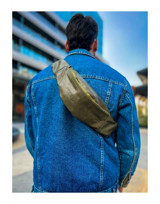 CNT010 Cilt Deri Erkek Çapraz Çanta HAKI