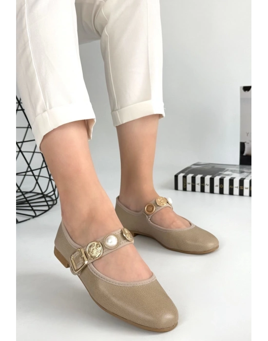 Copte Bej Cilt Ayakkabı Kadın Babet