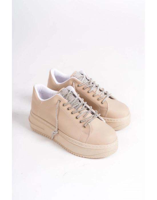 DELLA Bağcıklı Ortopedik Taban Taşlı Kadın Sneaker Spor Ayakkabı CTT - Ten