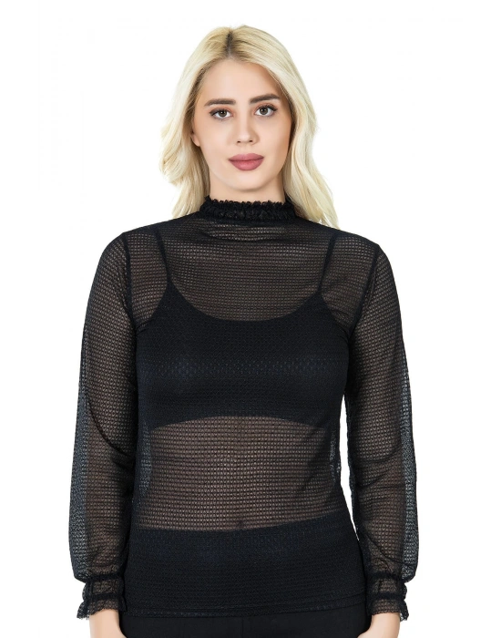 Derya Kurşun Balıkçı Yaka File Transparan Detaylı Kadın Atlet 146