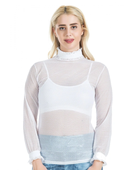 Derya Kurşun Balıkçı Yaka File Transparan Detaylı Kadın Atlet 146