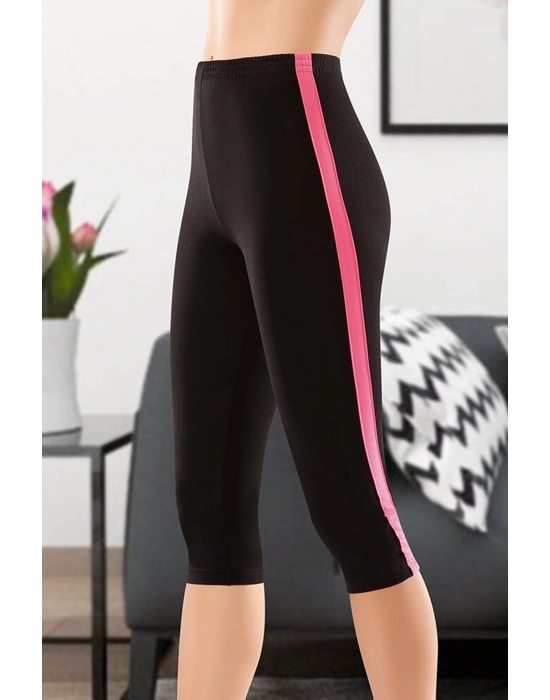 Derya Kurşun Çizgili Kısa Sporcu Kadın Kapri Tayt 0535