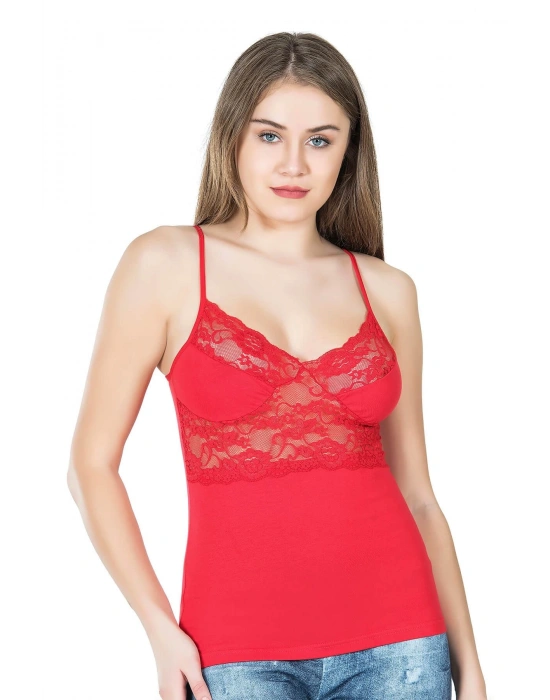 Derya Kurşun Ince Askılı Dantelli Kadın Atlet 258