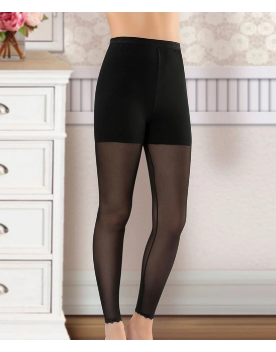 Derya Kurşun Transparan Detaylı Kadın Tayt 478