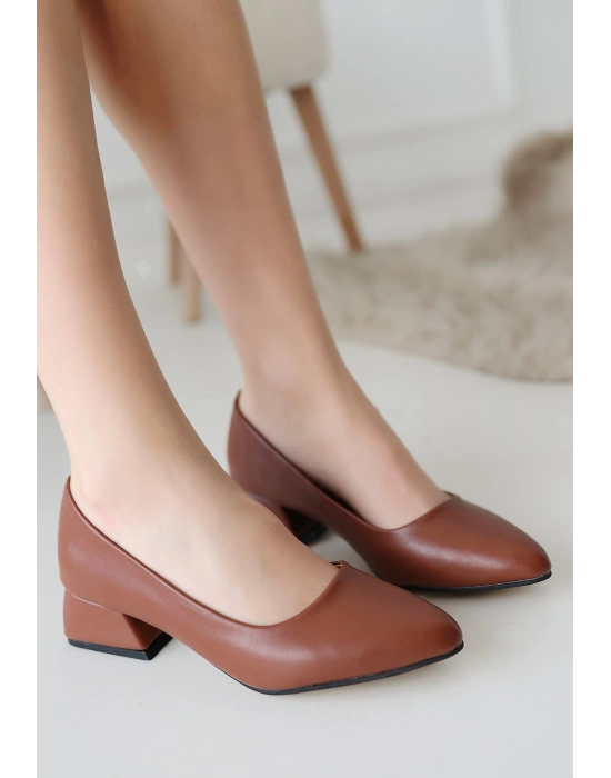 Desniy Taba Cilt Kadın Topuklu Ayakkabı