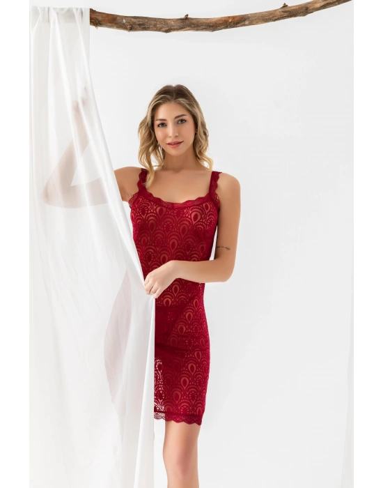 DEVORE TRANSPARAN BABYDOLL STRİNG TAKIM BORDO (MGP31842)