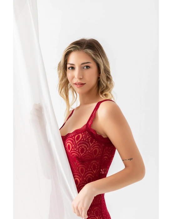 DEVORE TRANSPARAN BABYDOLL STRİNG TAKIM BORDO (MGP31842)