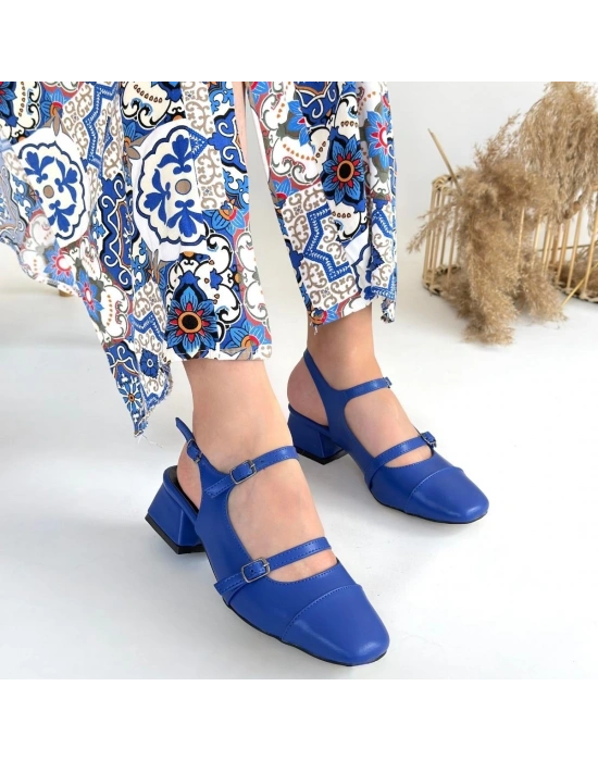 Doran Mavi Cilt Topuklu Ayakkabı