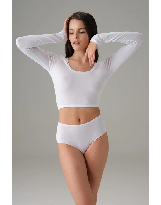 Doreanse Beyaz Kadın Basic Uzun Kol Crop T shirt 8513