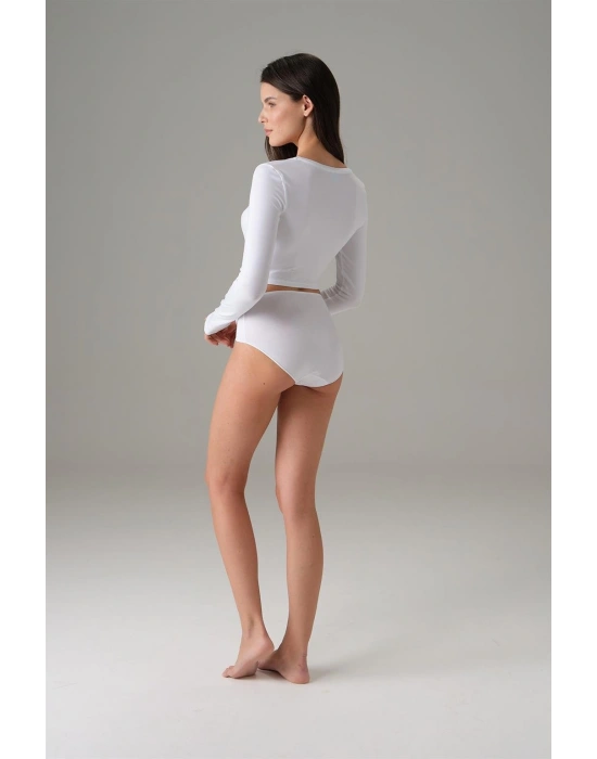 Doreanse Beyaz Kadın Basic Uzun Kol Crop T shirt 8513