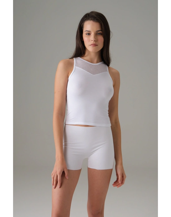 Doreanse Kadın Halter File Yaka Atlet Beyaz 9401