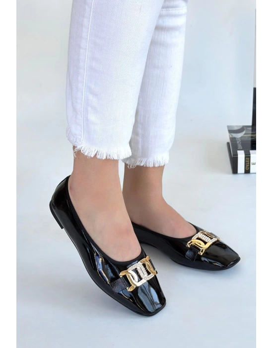 Embor Siyah Rugan Ayakkabı Kadın Babet