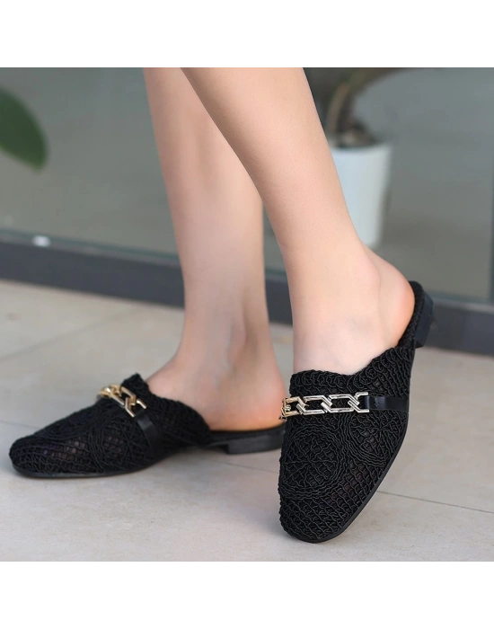 Emert Siyah Örgülü Terlik