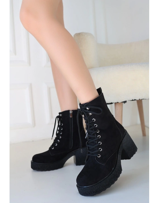 Emilla Siyah Süet Bağcıklı Kadın Bot