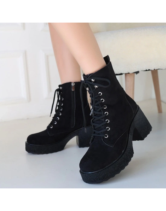 Emilla Siyah Süet Bağcıklı Kadın Bot