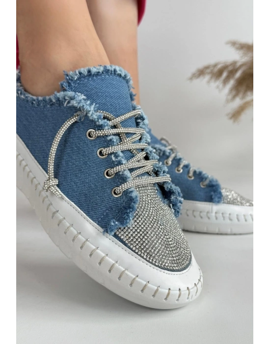 Enber Mavi Kot Bağcıklı Kadın Spor Ayakkabı