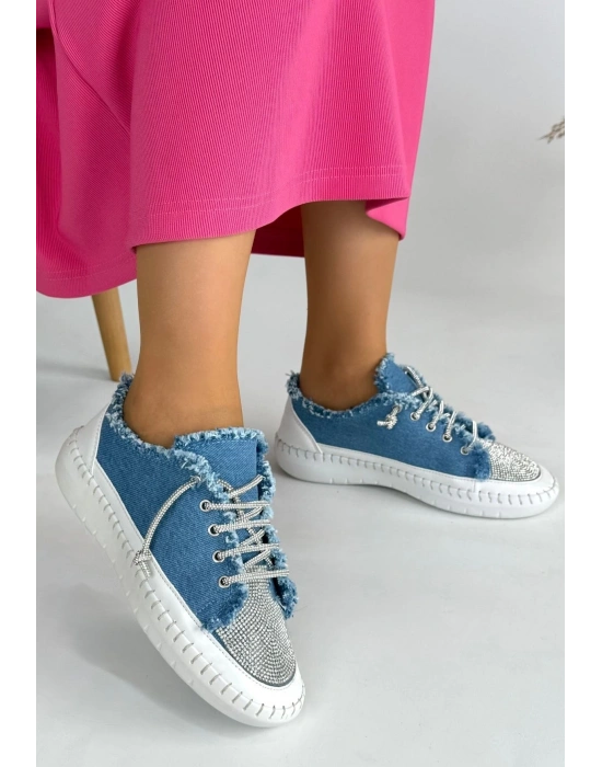 Enber Mavi Kot Bağcıklı Kadın Spor Ayakkabı