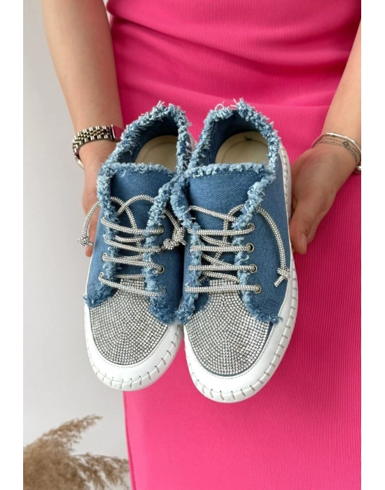Enber Mavi Kot Bağcıklı Kadın Spor Ayakkabı