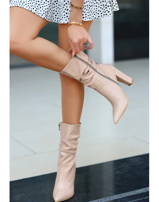 Erita Ten Rugan Desenli Topuklu Kadın Çizme